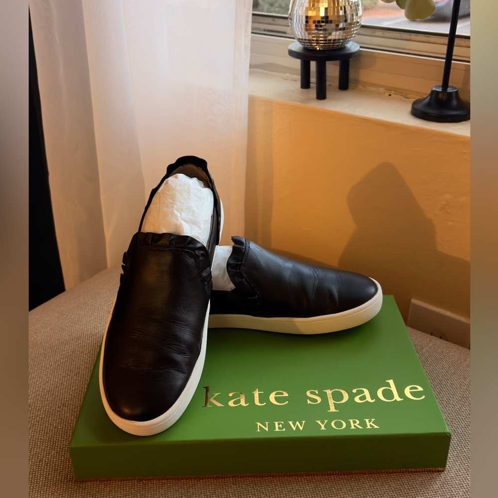 Kate Spade Black Leather Slip-Ons